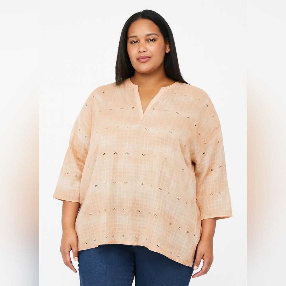 J. Jill Pure Jill Schiffli Eyelet Cotton Tunic Blouse Peach Pink Lace Women's 3X